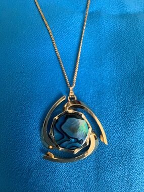 Gold-Tone Abalone Swirl Pendant Necklace - Blue Green